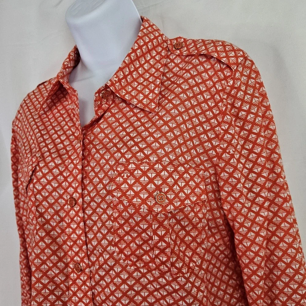 Tory Burch Abstract Design Shirt Blouse Lightweight Red White Womens‎ Sz 10